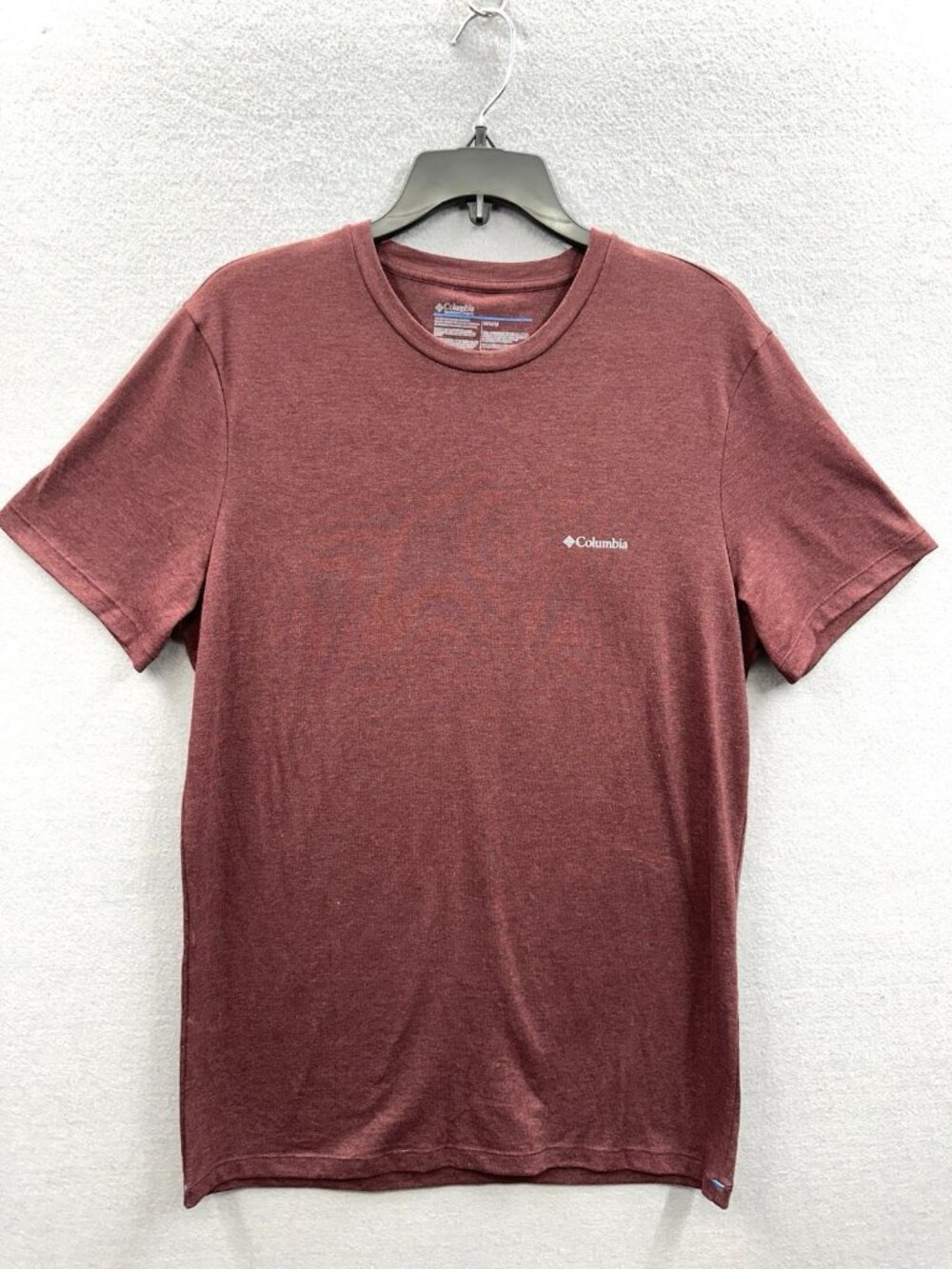 Columbia Sportswear Basic T-Shirt Men Size M Maroon Burgundy Gray Logo Crew Neck